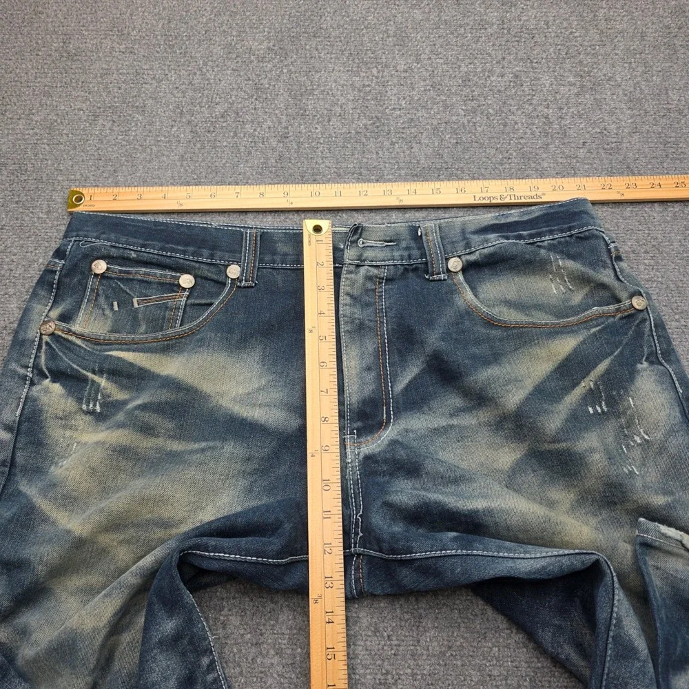 Brooklyn Xpress Mens Distressed Wide Leg Jeans Blue Sandblasted 42x34 Streetwear
